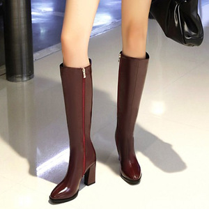 Botas Altas de Tacón Grueso y Punta Redonda para Mujer, Talla Grande 48, Diseño Conciso con Espejo, Cremallera Lateral y Parte Superior Reflectante - Product Image 2