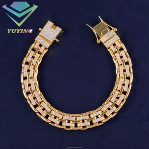 Bracelets cubains tendance plaqués or jaune 18 carats, argent 925, sertis de moissanite VVS, bracelet pour rappeur, bijoux - Product Image 1