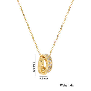 18K Gold Plated Double <b>Ring</b> Pendant <b>Necklace</b> for Women High Quality Stainless Steel Trendy Clavicle Chain with Zircon Diamond - Product Image 3