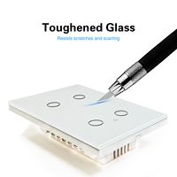 Interruptor Táctil de Vidrio Templado WiFi Inteligente Smart Life Tipo 118 de 3 Ganglios, 1 Cable Vivo, Sin Neutro, Compatible con Alexa y Google Home