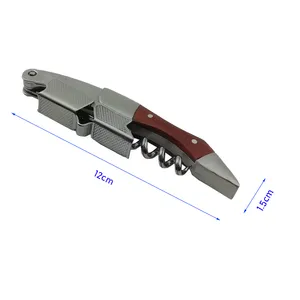 Sekrup gabus pelayan, obeng pembuka anggur mewah Rosewood, pembuka botol Stainless Steel