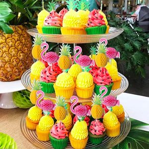 Pineapple Flamingo Cake Toppers 3D Paper Decorations For Themed Party Dessert Decor - Product Image 3