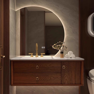 <span class=keywords><strong>Meuble</strong></span> <span class=keywords><strong>de</strong></span> <span class=keywords><strong>salle</strong></span> <span class=keywords><strong>de</strong></span> <span class=keywords><strong>bain</strong></span> rectangulaire moderne en chêne <span class=keywords><strong>haut</strong></span> <span class=keywords><strong>de</strong></span> <span class=keywords><strong>gamme</strong></span> européen avec évier, <span class=keywords><strong>vasque</strong></span> en céramique à plateau en roche et égouttoir, à suspendre au mur - Product Image 3