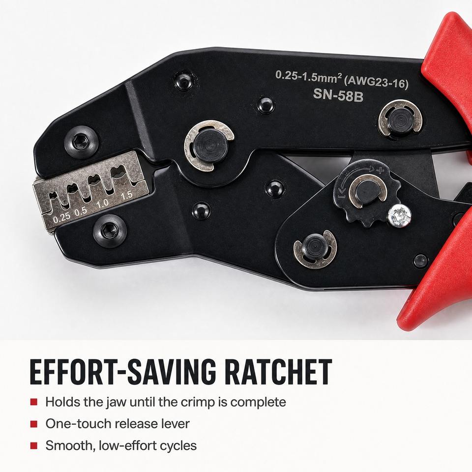 SN-58B Ratchet Crimping Tool 0.25-1.5mm2 AWG 23-16 Terminal Crimper for ...