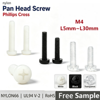 Vis à tête cylindrique Phillips isolée en plastique, vis à tête cylindrique M4 en nylon, vis à tête ronde blanche, noire, transparente, fixation de panneau en plastique PA66 L5mm~L30mm