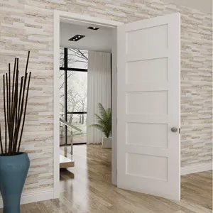 Porte d'entrée en bois blanc, Style Shaker de 5 panneaux, pour intérieur, pièces