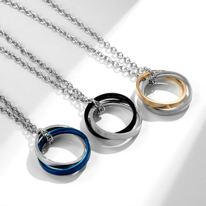 Ciondolo a doppio anello in acciaio inox opaco spazzolato <span class=keywords><strong>collana</strong></span> unisex unisex a doppio scopo - Product Image 1
