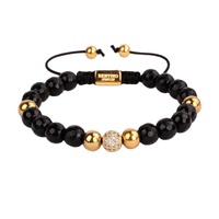 Bracelet en macramé fait main avec pierre d'onyx noir facettée de haute qualité, nouveau design, pour femmes JBS10712