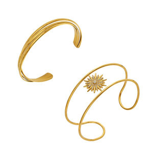 Brazalete Ligero de Acero Inoxidable con Baño de Oro de 18K y Circonitas, Estilo Vintage, Ajustable, Unisex, Venta al por Mayor, MOQ - Product Image 3