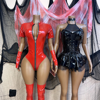 Robe courte en cuir PU pour Halloween, bretelles halter, déguisement de démon, lingerie érotique, combinaison en cuir latex pour femmes