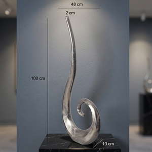 Vase de table moderne en métal fait main, finition argentée, design incurvé, sculpture décorative - Product Image 6