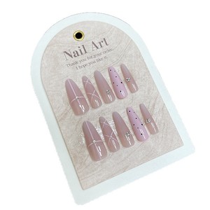 Ongles portables faits à la main Bandes pré-faites 30 Pièces Réutilisables Doux Nude Rose Strass Plaid Nail Tips - Product Image 5