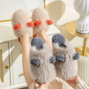 Women's Indoor Home for <b>Slippers</b> Comfy Memory Foam Woolen Winter Warm Fuzzy Plush Cute Fluffy Design Soft Embroidered Sp - Product Image 1