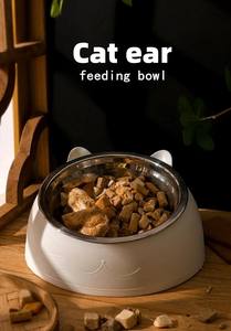 ชามอาหารสัตว์เลี้ยงแบบเอียง15ออนซ์แบบพกพาฐานพลาสติกแข็งจานสเตนเลสสตีลสำหรับอาหารแมวสุนัขแมวและชามน้ำ - Product Image 4