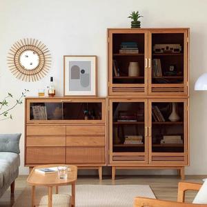 <b>Solid</b> <b>Wood</b> <b>Bookcase</b> With Glass Doors Moisture Proof Storage Indoor Bookshelf Cabinet For Living Room Home Office - Product Image 3