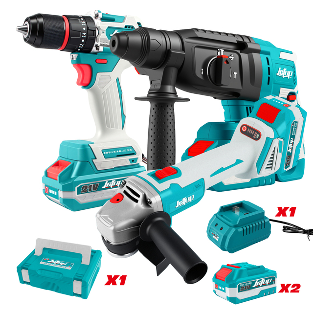 JCTOP Factory 21V Industrial Cordless 3-in-1 Angle Grinder Drill Hammer Convenient Brushless Hand Tools for Professionals