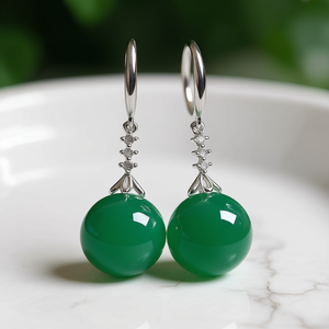 Pendientes de bola Greenstone E4655, chapados en oro, de jade, clásicos, para mujer, joyería de fiesta - Product Image 2