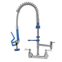 Robinet de cuisine commercial classique en acier inoxydable 304 avec tuyau intégré + laiton, pré-rinçage, 2 trous, pulvérisateur flexible de qualité alimentaire, mur, salle de bain