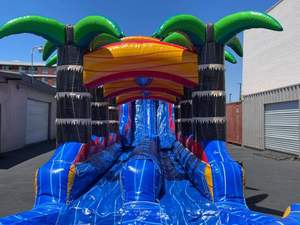 Toboggan aquatique gonflable ML Outdoor Tropical Inferno avec design <span class=keywords><strong>palmier</strong></span>, en PVC bleu marbré, capacité 8 personnes et piscine - Product Image 6