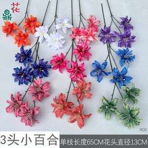Lily Silk <b>Flowers</b> Three Headed Miniature Wedding Decoration <b>Artificial</b> <b>Flower</b> <b>Wall</b> Stage Aisle Decor Soft Oil Painting Style - Product Image 3