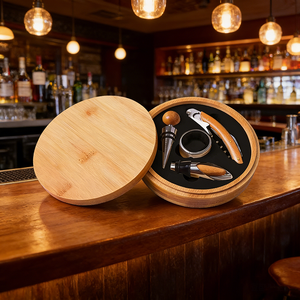 Juego de abridor de botellas de vino de 4 piezas, caja de bambú con componentes de acero, diseño de madera oscura, kits de accesorios hechos en Guangdong - Product Image 3