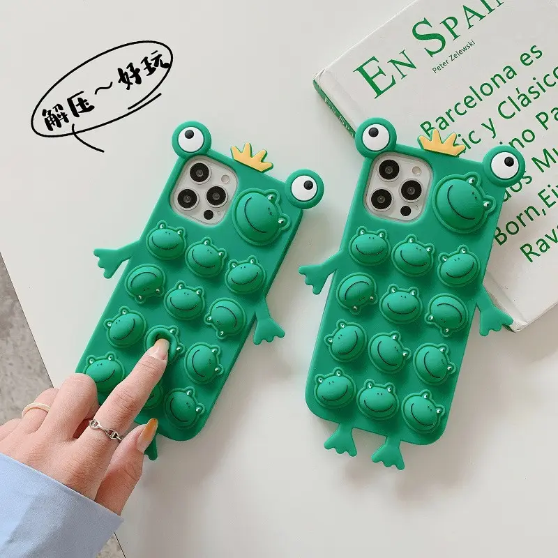 재미있는 3D 디자인 개구리 안티 불안 휴대 전화 케이스 귀여운 동물 패턴 실리콘 소프트 쉘