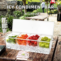 Accessoires de bar Plateau de service à condiments en plastique transparent PET pour les fêtes de glace réfrigérées Récipients de fruits et de nourriture amovibles