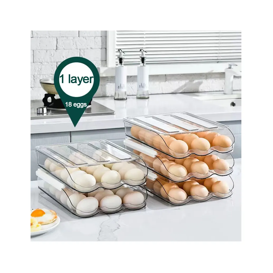 Grande capacidade suporte do ovo para refrigerador, recipiente de armazenamento de ovos de plástico transparente