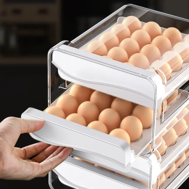 冷蔵庫用2層卵容器冷蔵庫用卵ホルダー家庭用卵オーガナイザー収納ボックストレイ