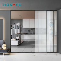 Cadre en verre rétractable en aluminium, porte coulissante en verre à fermeture souple, 1 fixe, 3 coulissantes, insonorisé, intérieur, porte télescopique synchronisée