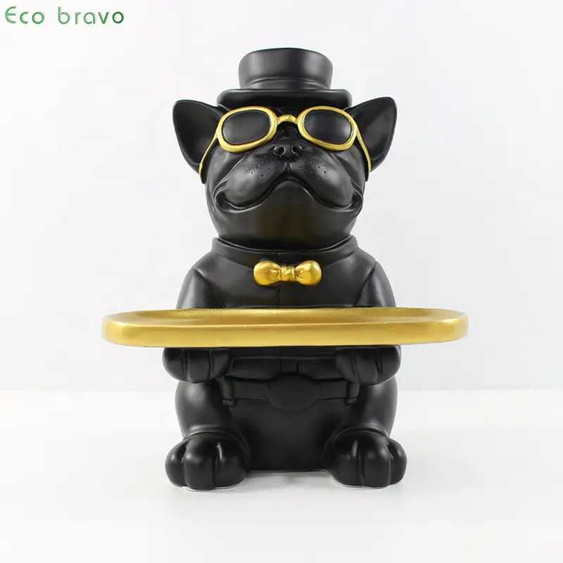 Factory wholesale resin craft home ornaments dog statue modern resin bulldog tray for desk decoration