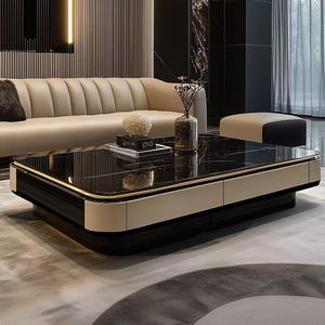 Ensemble Table Basse et Meuble TV en Marbre de Luxe Italien, Style Moderne Or Champagne, Meubles de Salon Mobiles - Product Image 4