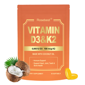 Rosebest Integratori di Alta Qualità 2 in <span class=keywords><strong>1</strong></span> Formula Extra Forte Vitamina D3 5000 UI e 100mcg K2-MK7 in Capsule Morbide con Olio di Cocco - Product Image 1