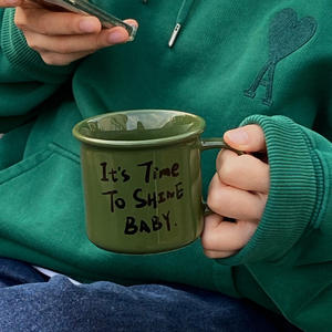 Lelyi français rétro <span class=keywords><strong>armée</strong></span> vert anglais lettre tasse en céramique minimaliste tasse à café cadeau - Product Image 1