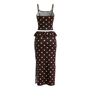 Viviblook Y26ST248 Women Summer Skirt Set New Polka Dot Sexy Sleeveless <b>Suspender</b> Tank Top Split Maxi Skirt Two Piece Set - Product Image 6