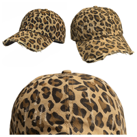 Gorra de Béisbol DAZU al por Mayor, Unisex, de Poliéster, 6 Paneles, con Visera Plana, Bordada, Ajustada, con Estampado de Leopardo