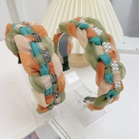 Élégant serre-tête tressé en mousseline avec perles et strass, accessoires de mode pour cheveux à porter au quotidien