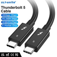 Kabel Thunderbolt 5 ULT-unite Bersertifikasi EJ-903W Chip Soft PVC 80Gbps 240W 8K 1m 1.5m Kompatibel dengan Thunderbolt 4 USB4 USB3.2