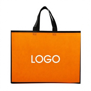 Orange Non Woven Fabric Shopping <b>Bag</b> With Logo Print Large Size Top Handle <b>Reusable</b> Eco Friendly - Product Image 1