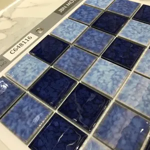 JBN 480 x 480 mm blauglasierte Keramik Schwimmbadfliese Freiluft-Bodenmosaik mit feiner Glasur und Eis-Riss-Design matt-Glanz