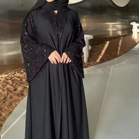 Abaya Musulmane Luxe Perles Dorées Françaises Embellies Ouvertes pour Femmes, Robe Hijab Sur Mesure en Gros Dubaï 2025
