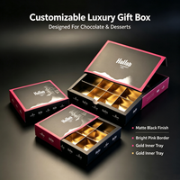 Boîte cadeau en chocolat personnalisée de luxe, boîte d'emballage en papier noir avec plateau intérieur doré, logo personnalisé pour l'emballage de baklava, pâtisserie sucrée