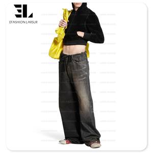 LARSUR Custom <span class=keywords><strong>Factory</strong></span> Distress Wash Cut and Sew Baggy Twill Denim Pants Patch Flare Denim Jeans <span class=keywords><strong>Fifty</strong></span>-<span class=keywords><strong>FIFTY</strong></span> Pantalones de mezclilla para hombres - Product Image 3