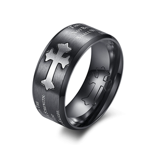 Anillo de Cruz Religioso de Acero Inoxidable Cepillado con Letras de <span class=keywords><strong>Isaías</strong></span> para Hombre y Mujer, Joyería Religiosa Moderna para el Dedo - Product Image 1