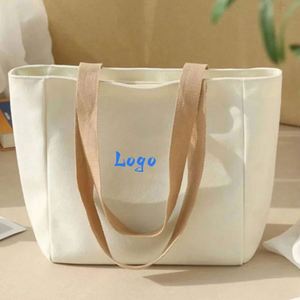 Hot Sale Shopping Zipper Totebag Reusable Natural Cloth Grocery Cotton Canvas Tote <b>Bag</b> With Custom Printed Logo - Product Image 1