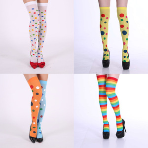 Bas imprimés Halloween pour femmes, au-dessus du genou, à pois colorés, à rayures arc-en-ciel, accessoire de costume de fête - Product Image 1
