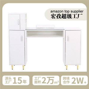 Mesa de Manicura Minimalista Blanca con Superficie de Vidrio y Soporte para Manos para Uso en Salón - Product Image 4