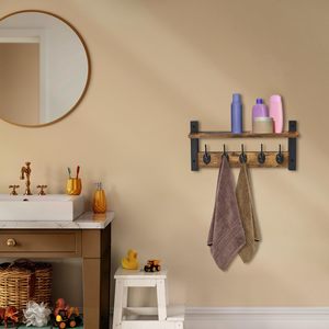 Étagère murale flottante avec 5 crochets robustes pour entrée, salle de bain, chambre, cuisine à <span class=keywords><strong>Bloomington</strong></span> - Product Image 5