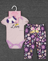 Ensemble d'Été 3 Pièces en Gros pour Bébés Garçons et Nourrissons, Body Pantalon Chaussettes en Coton Imprimé, Vêtements pour Bébés de 3 à 12 Mois
