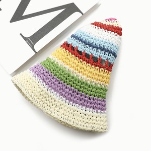 Chapeau Bob Femme Printemps/Été Polyvalent à Large Bord Imprimé Sérigraphié Rayures Papier 56-58cm Circonférence de Tête Plage Pêcheur - Product Image 4